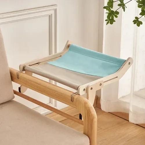 Hamac pour chat à cadre bois, toile cyan