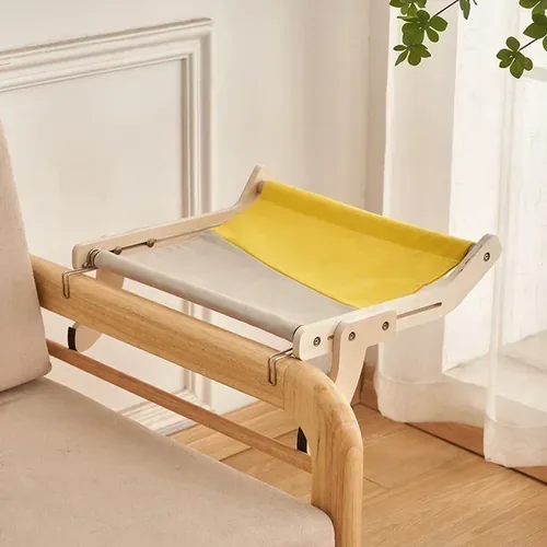 Hamac pour chat à cadre bois, toile jaune