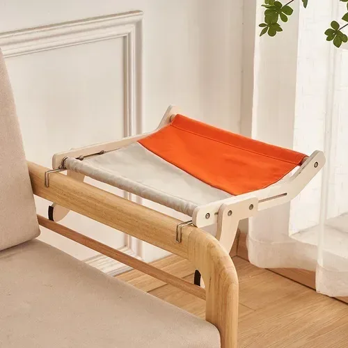 Hamac pour chat à cadre bois, toile orange